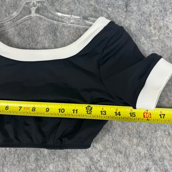 STAUD Lily Short Sleeve Bikini Top Size XS Black Scoop Neck Open Back - Picture 5 of 7